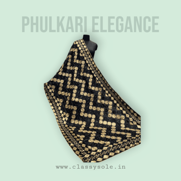 Luxurious Black & Golden Phulkari Dupatta